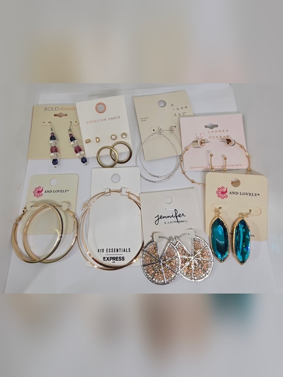 Jewelry - 8-Assorted Women's Hoop and Drop Earrings - Gold and Teal Mix by Multiple Brands